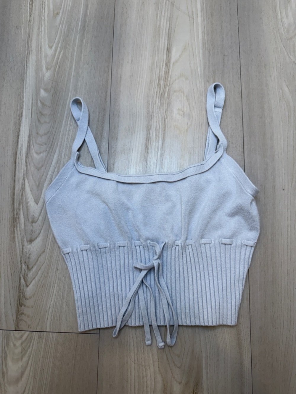 Ribbed Tie-Front Crop Tank Top in Light Cream